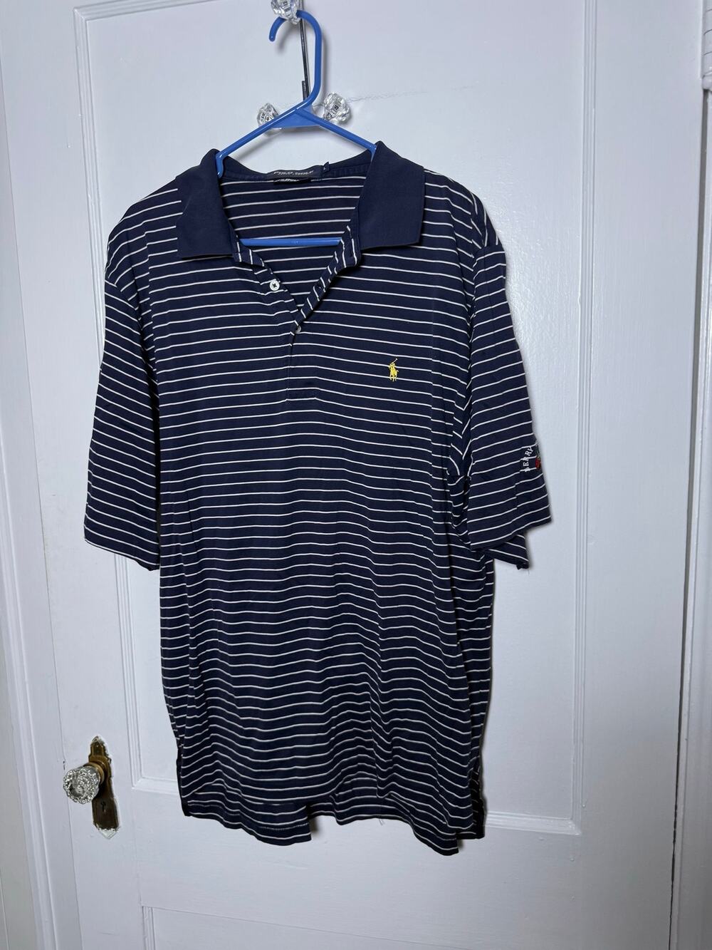 Polo Golf Ralph Lauren Mens L Navy Stripe Polo Berry Hills CC Golf Shirt